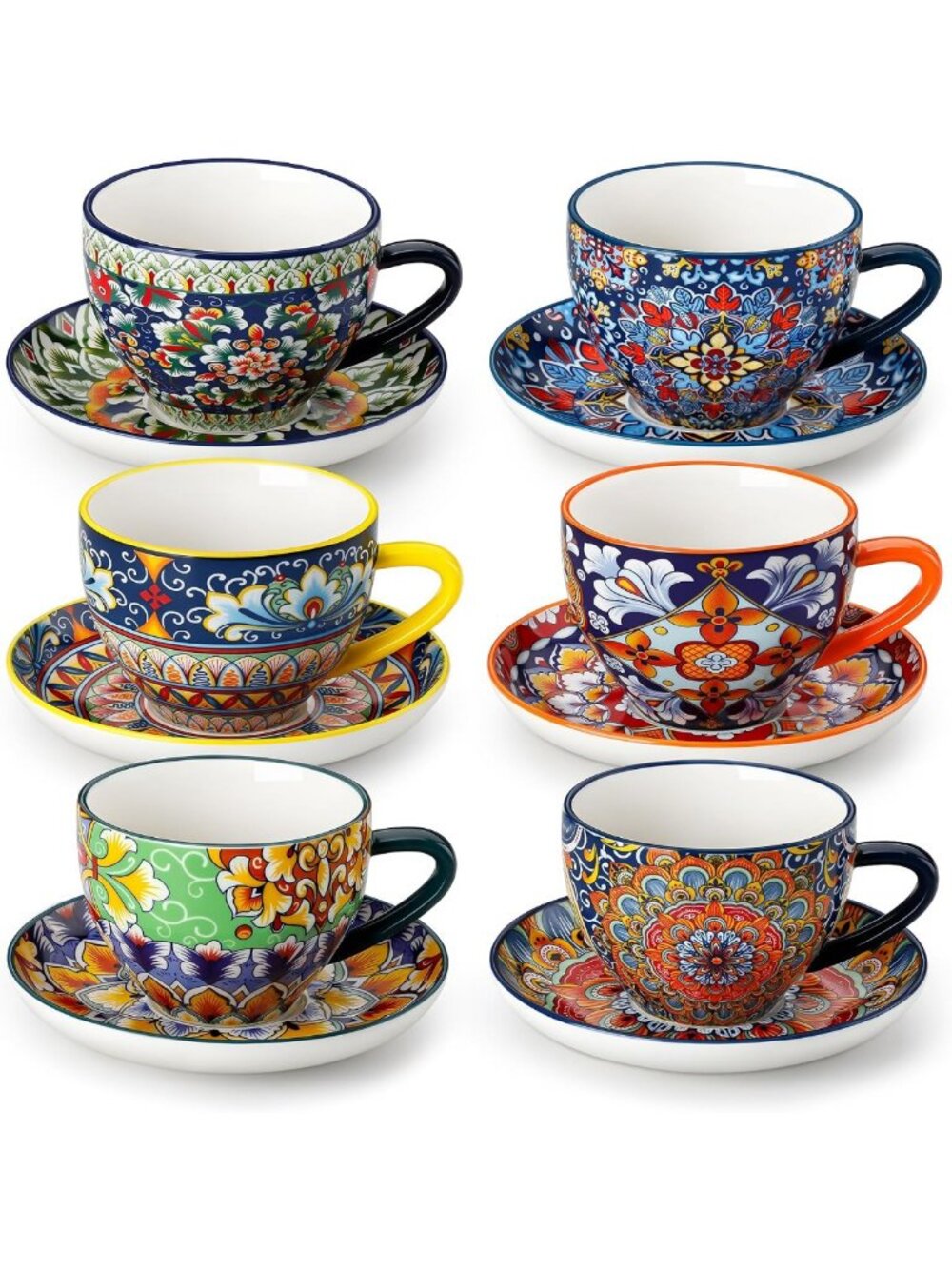 Set of 6 Elegant Porcelain Cappuccino & Tea Cups with Saucers - Perfect for